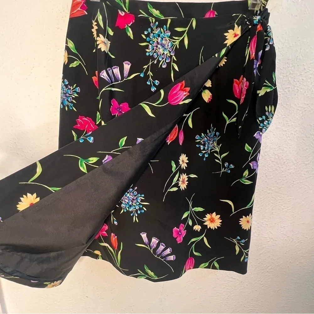 Talbots black floral skirt faux wrap skirt